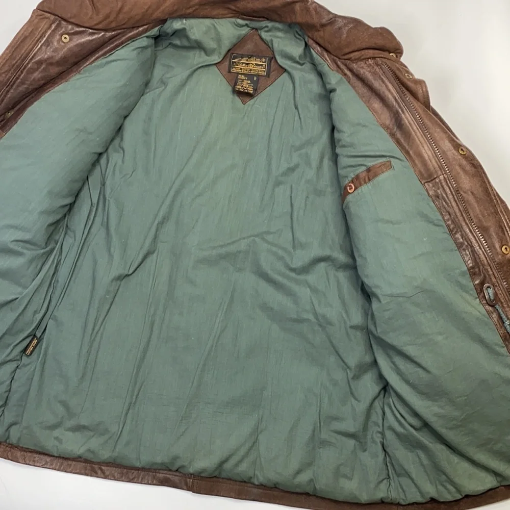 Vintage Eddie Bauer Leather Goose Down Heavy Jacket Size Large